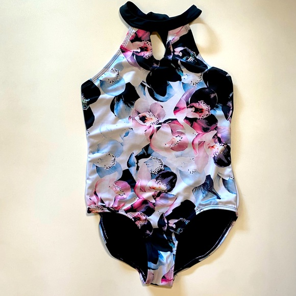 Floral fully lined girls dance leotard. - Picture 1 of 8